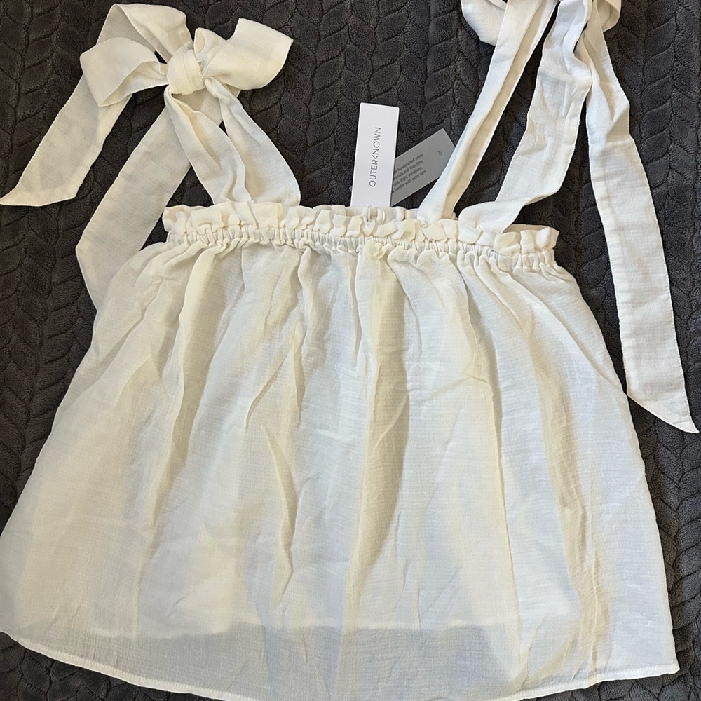 White Sleeveless Top with Bow Straps